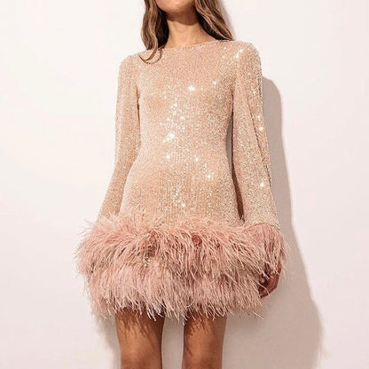 Sylis glamorous with sequins and feather hem