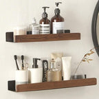 No-Drill Solid Wood Bathroom Wall Shelf