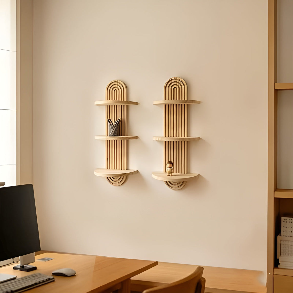 Boho Wall Shelf Made of Solid Wood – Multi-Tier and Space-Saving | For Living Room, Bedroom, and Hallway