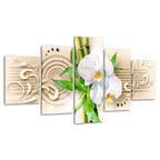 Tranquil White Orchids 5 Piece - Canvas Wall Art Painting