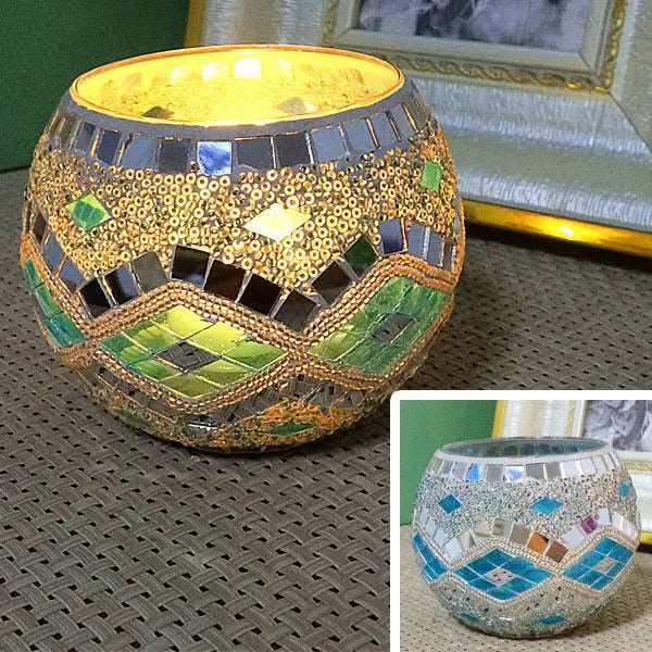 Mosaic Glass Candle Holder for Home Decor