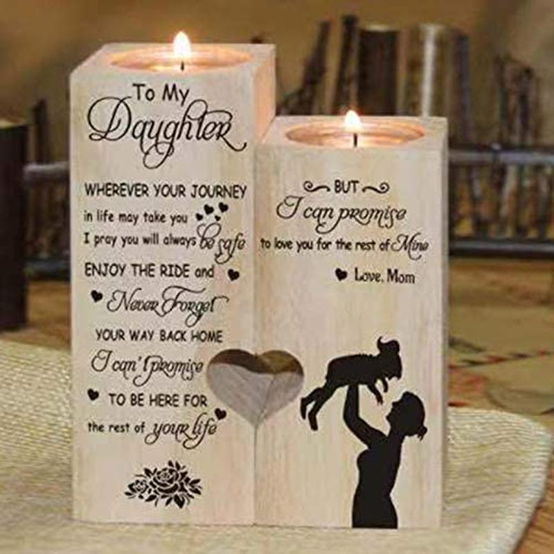Wooden heart candle holder