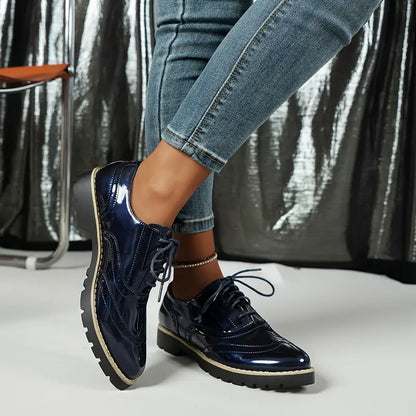 Sylis-Mode | Patent leather Oxford style shoes with heavy sole for women