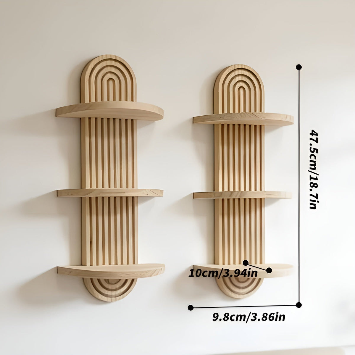 Boho Wall Shelf Made of Solid Wood – Multi-Tier and Space-Saving | For Living Room, Bedroom, and Hallway