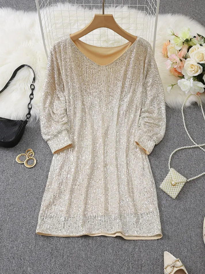 Sylis-Mode | Bare Shoulders Sequin Mini Dress