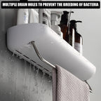 Wall-mounted shower shelf without drilling – With towel holder & drainage holes