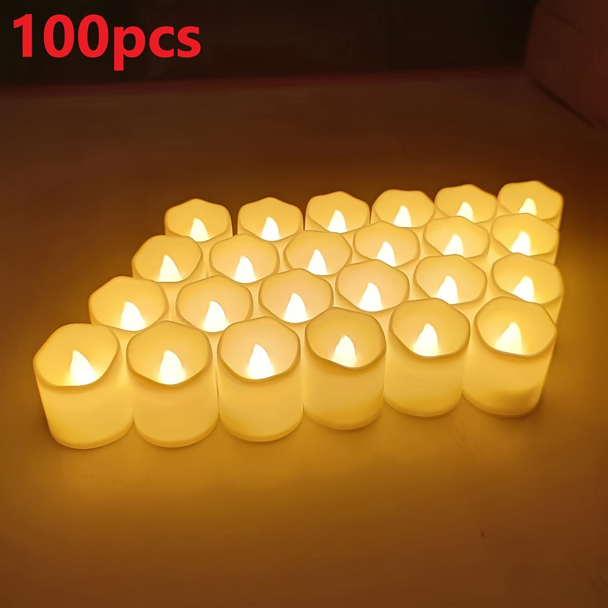 24/50/100 Pack flameless LED candles – battery-operated flickering tealights, smokeless and romantic for weddings and engagements