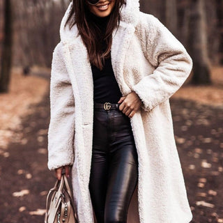 Sylis | Trendy long teddy coat with hood