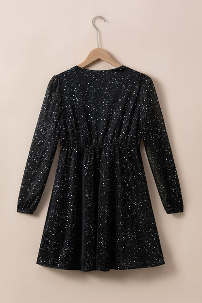 Sylis | Elegant black shimmering dress with mesh sieve