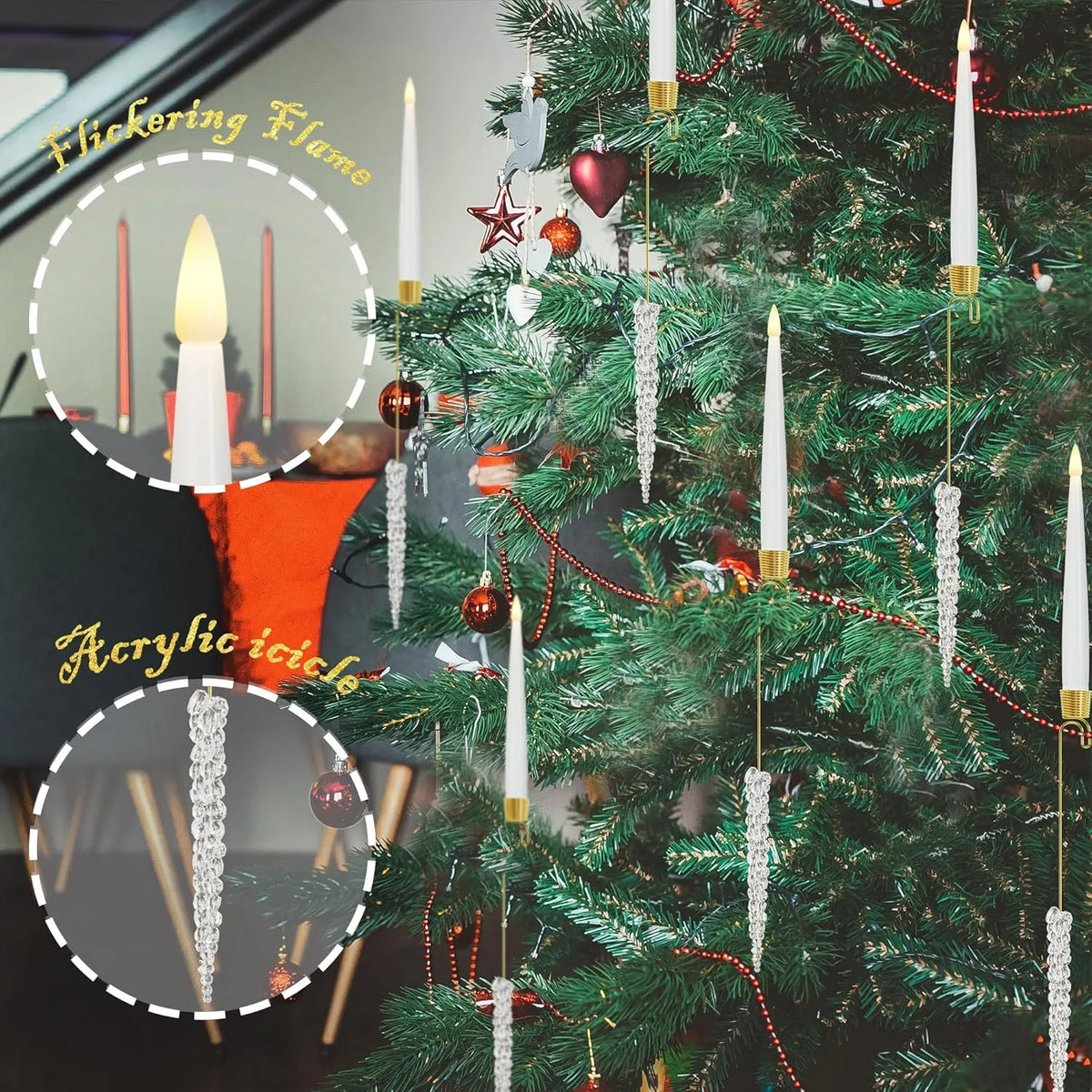 Christmas Tree LED Candle Set | 12 Pieces with Remote Control & Timer | Warm White Flicker | Flameless & Safe
