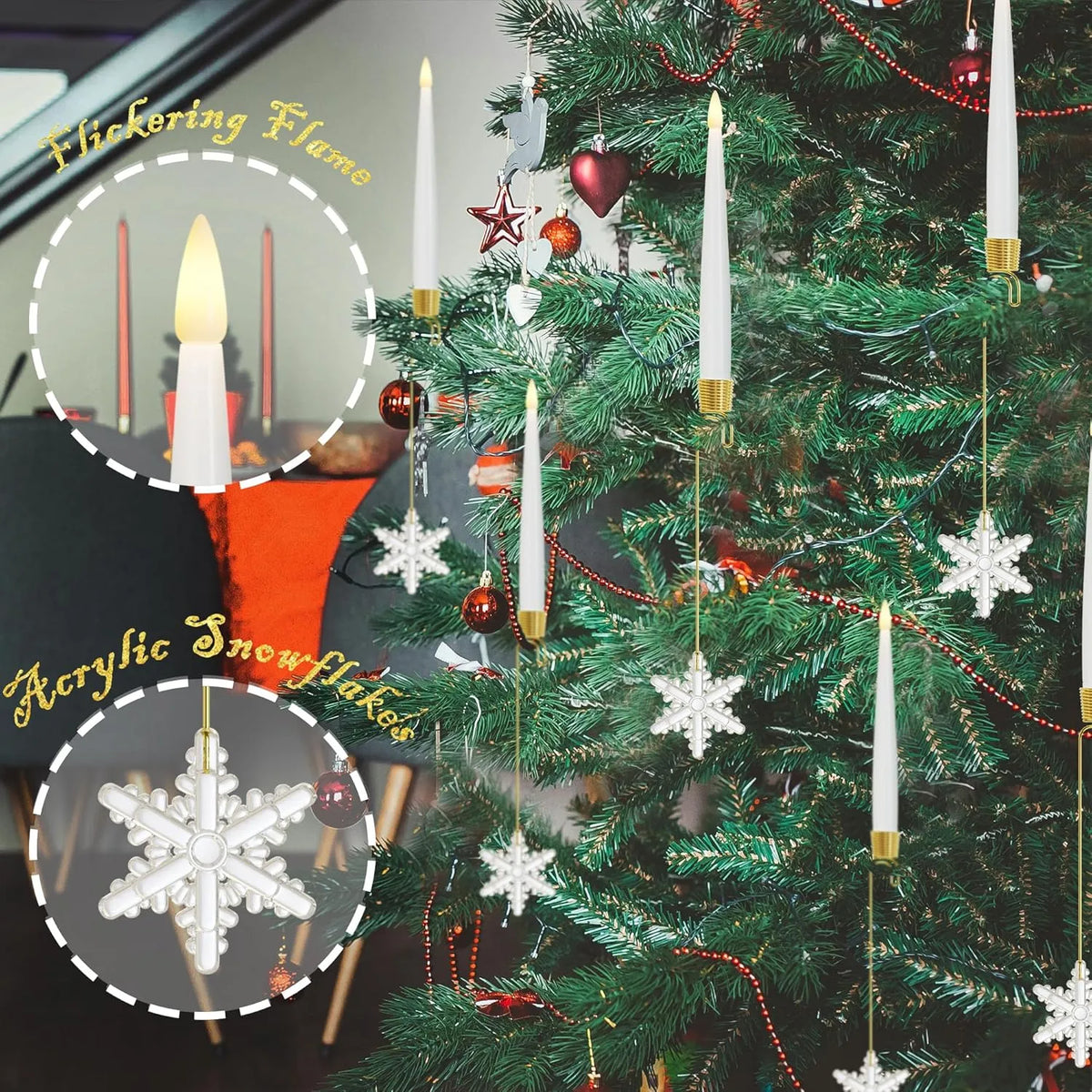 Christmas Tree LED Candle Set | 12 Pieces with Remote Control & Timer | Warm White Flicker | Flameless & Safe