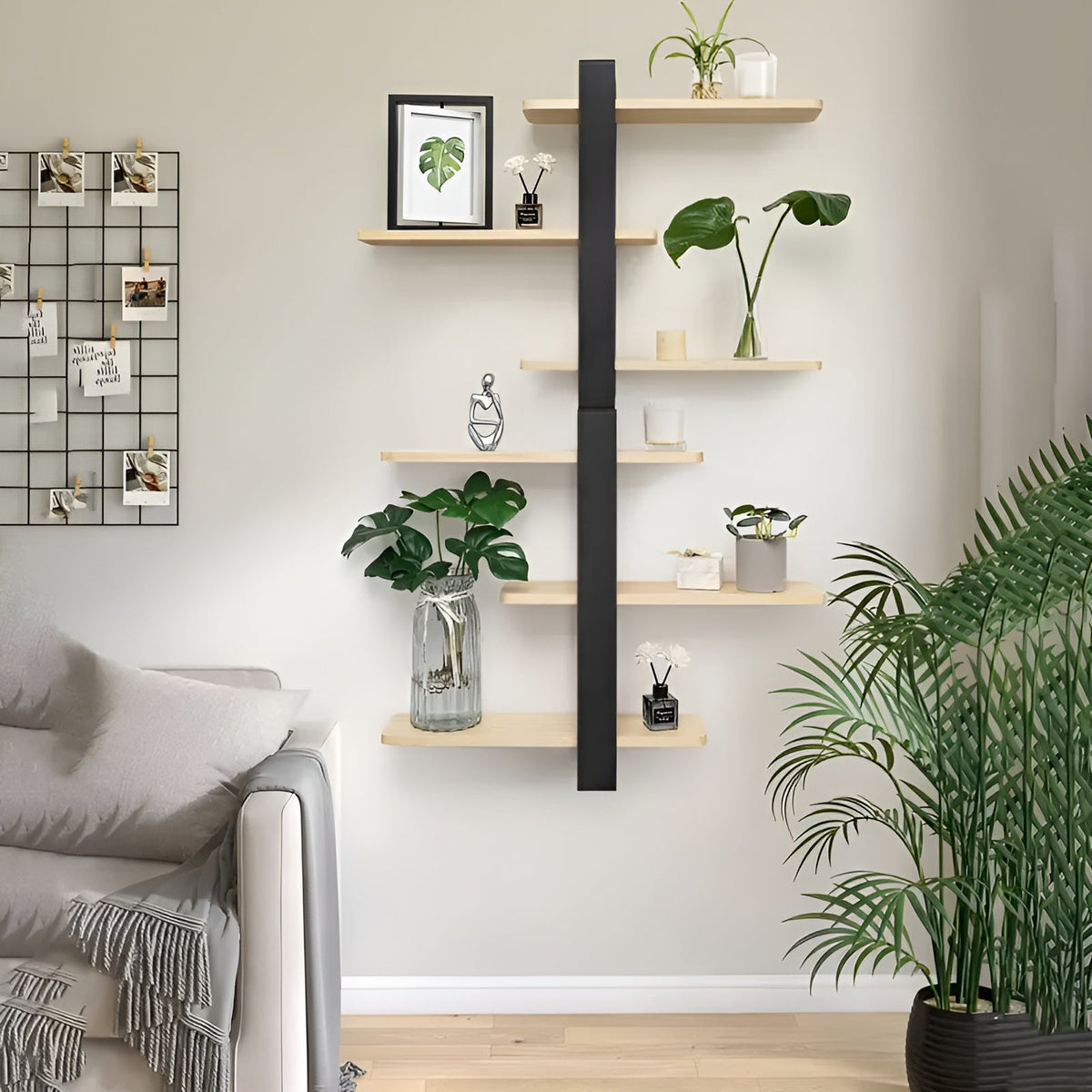 NordWood Wall Shelf | Solid Pine | 3 Levels | Space-saving & Decorative | Natural Wood