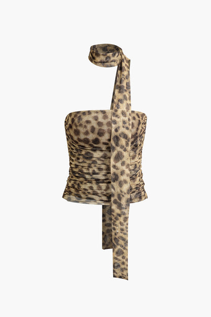Sylis | Halter-neck top in mesh with leopard print
