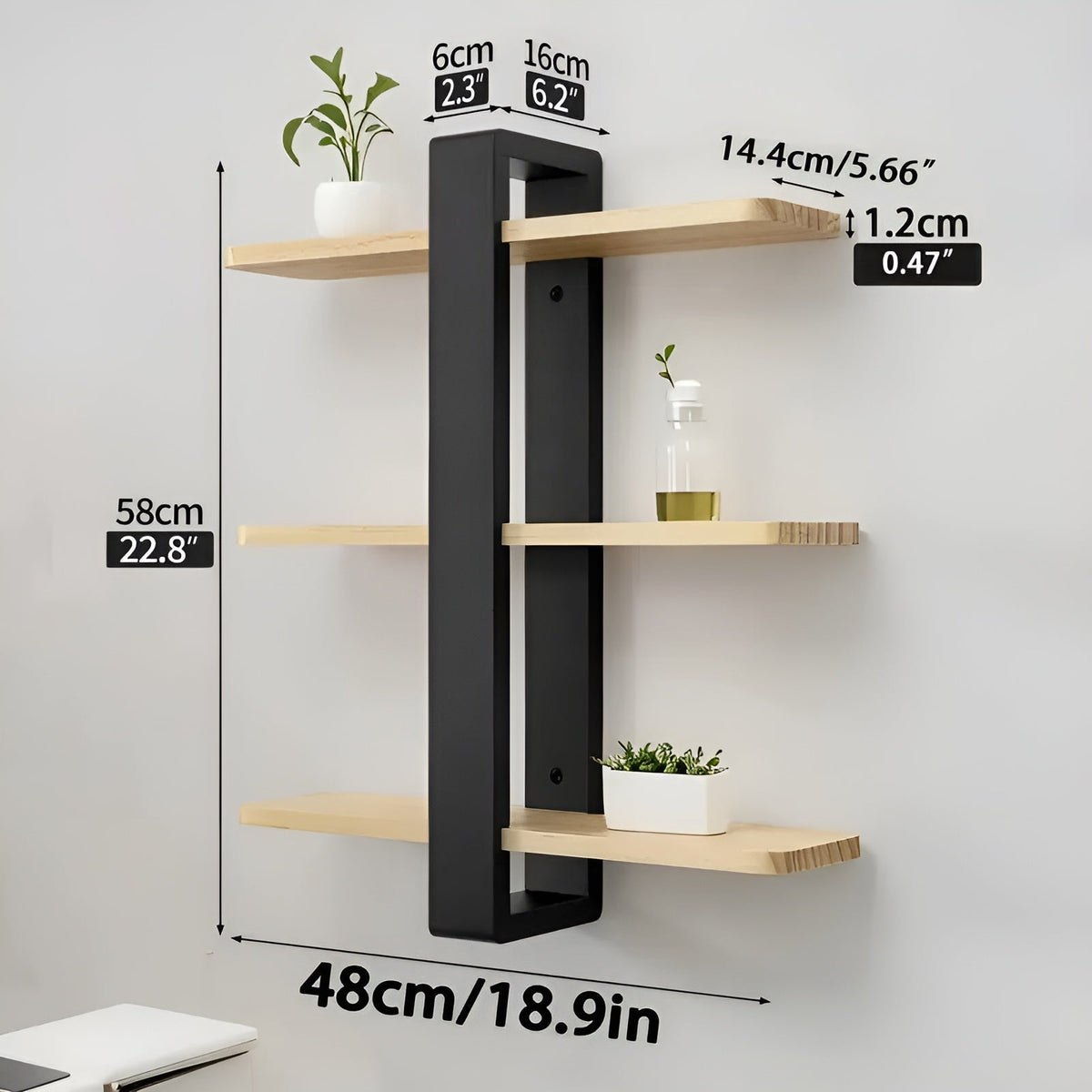 NordWood Wall Shelf | Solid Pine | 3 Levels | Space-saving & Decorative | Natural Wood