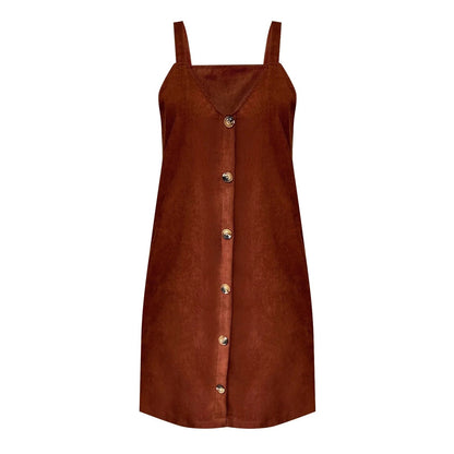 Sylis cord dress with straps, V neck and button details