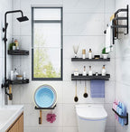 Wall-mounted bathroom shelf made of aluminum with 3 cross bars