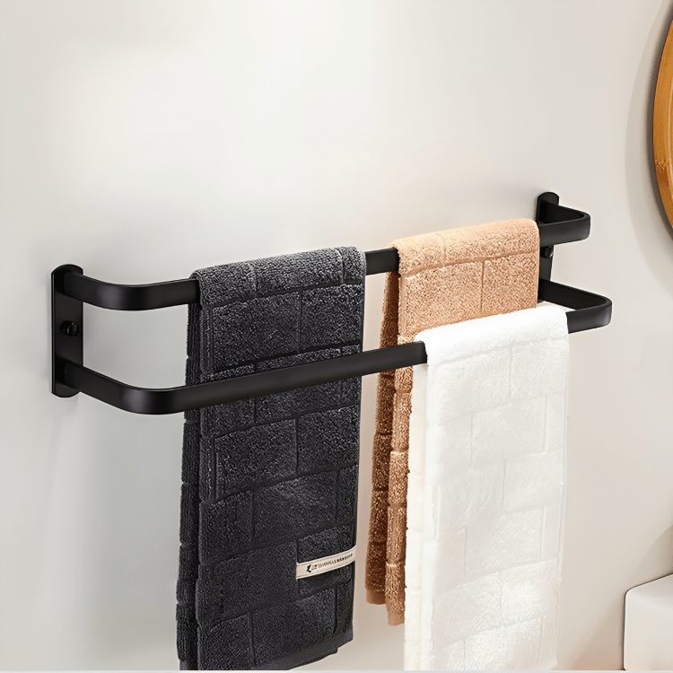 Wall-mounted bathroom shelf made of aluminum with 3 cross bars