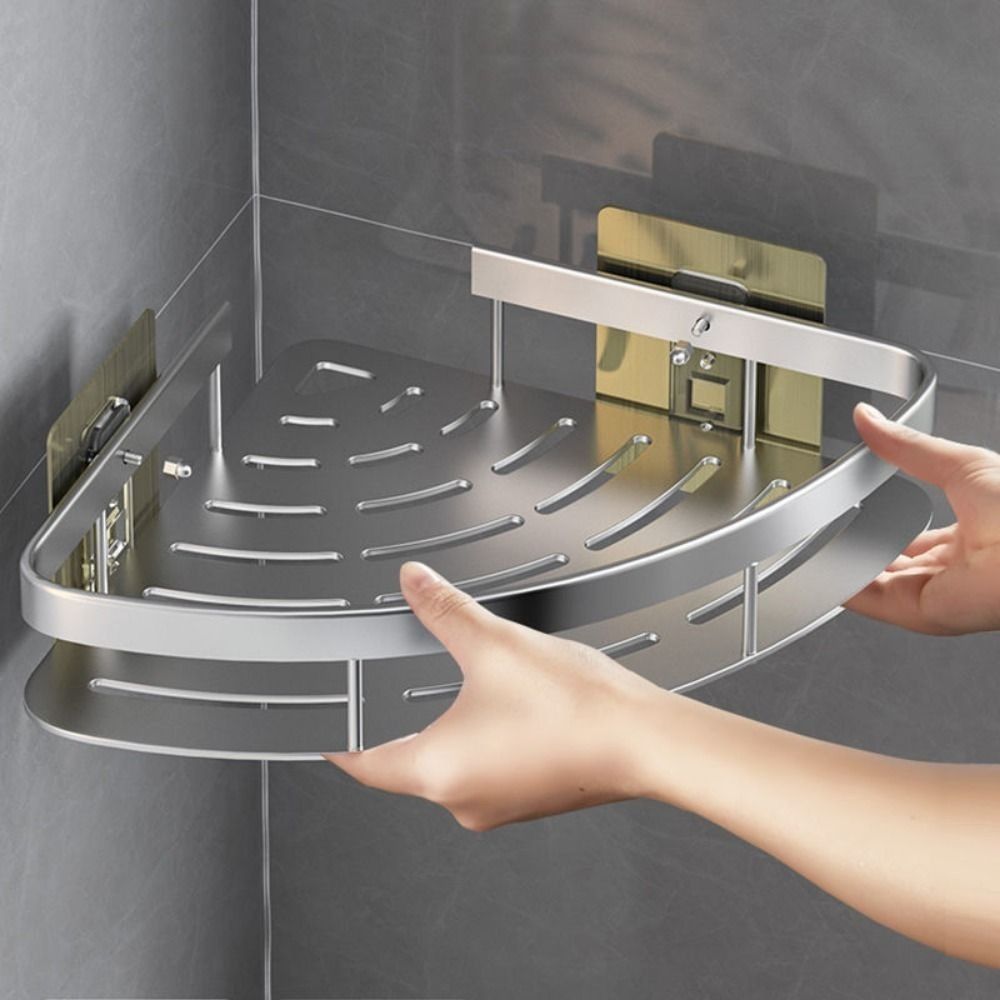 Corner Holder Aluminum Wall Shelf – Space-saving Bathroom Organizer بدون Drilling