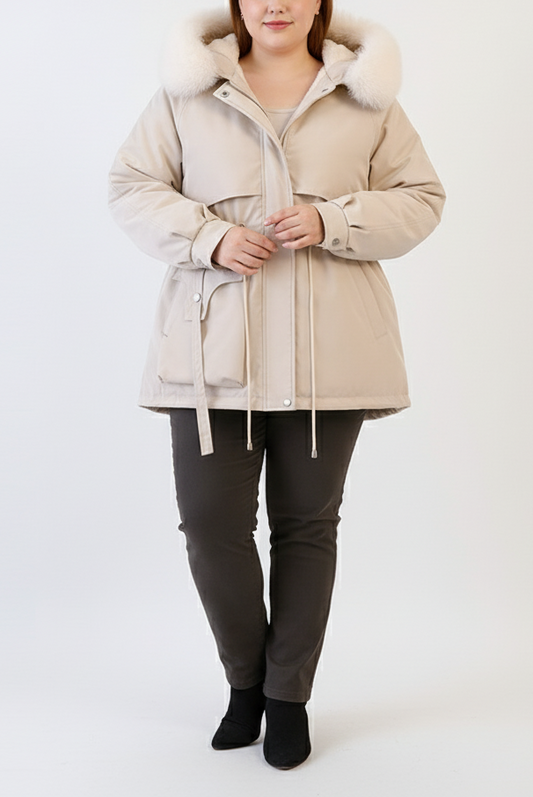 Sylis Parka with fur hood & Adjustable waist | Plus sizes