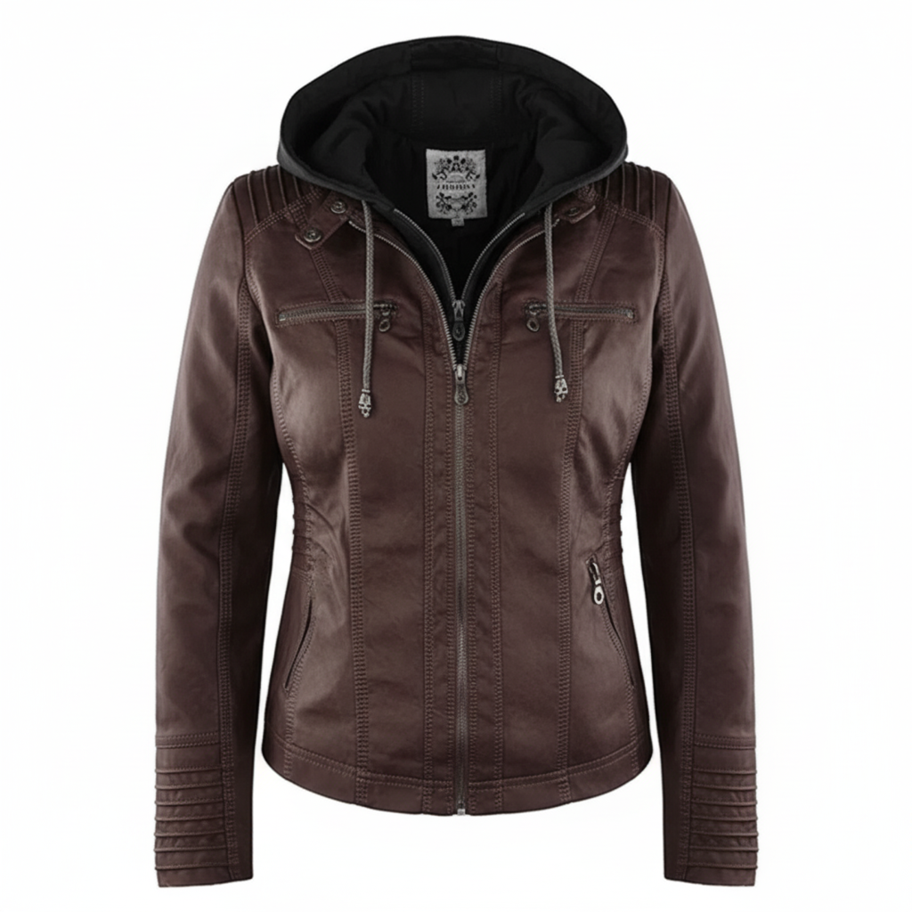 Sylis biker jacket in faux leather with hood | Plus sizes (L–3XL)