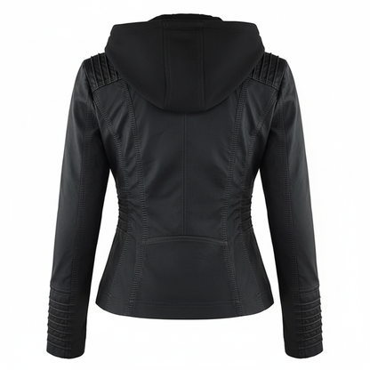Sylis biker jacket in faux leather with hood | Plus sizes (L–3XL)