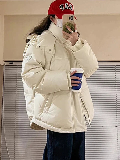 Warm quilted winter jacket with hood
