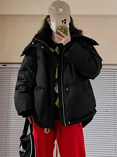 Warm quilted winter jacket with hood