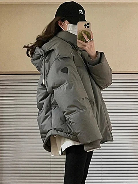 Warm quilted winter jacket with hood