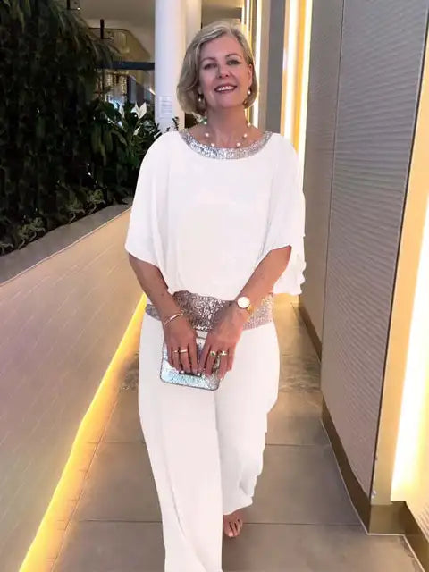 Sylis | Elegant evening set: Sparkling top and palazzo pants