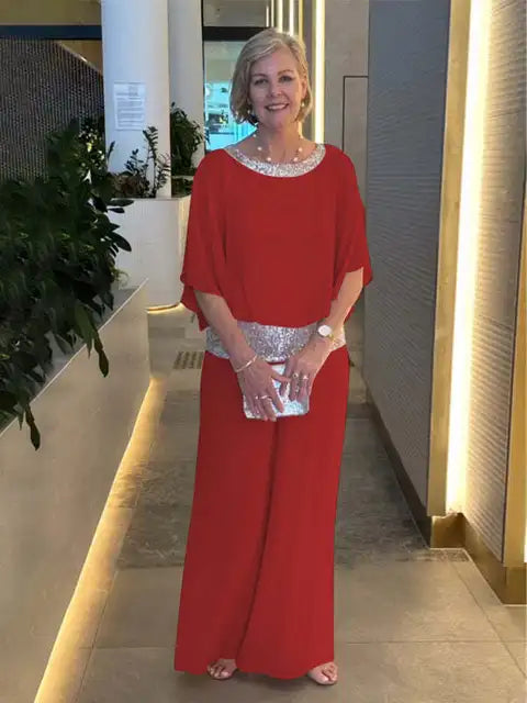 Elegant night Sylis: Shiny top and palazzo pants