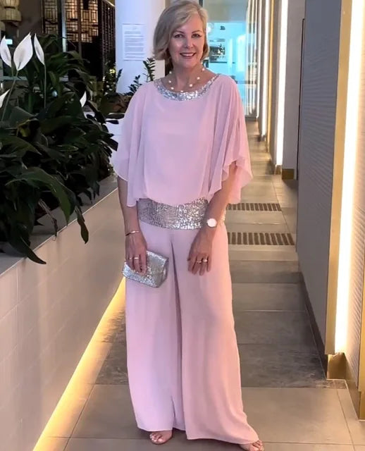 Sylis | Elegant evening set: Sparkling top and palazzo pants
