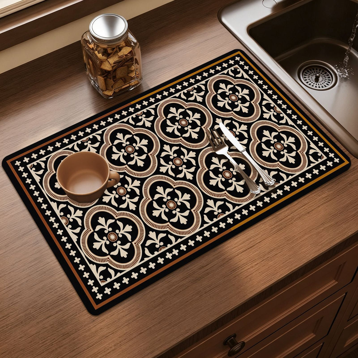 Elegant Floral Print Kitchen Mat