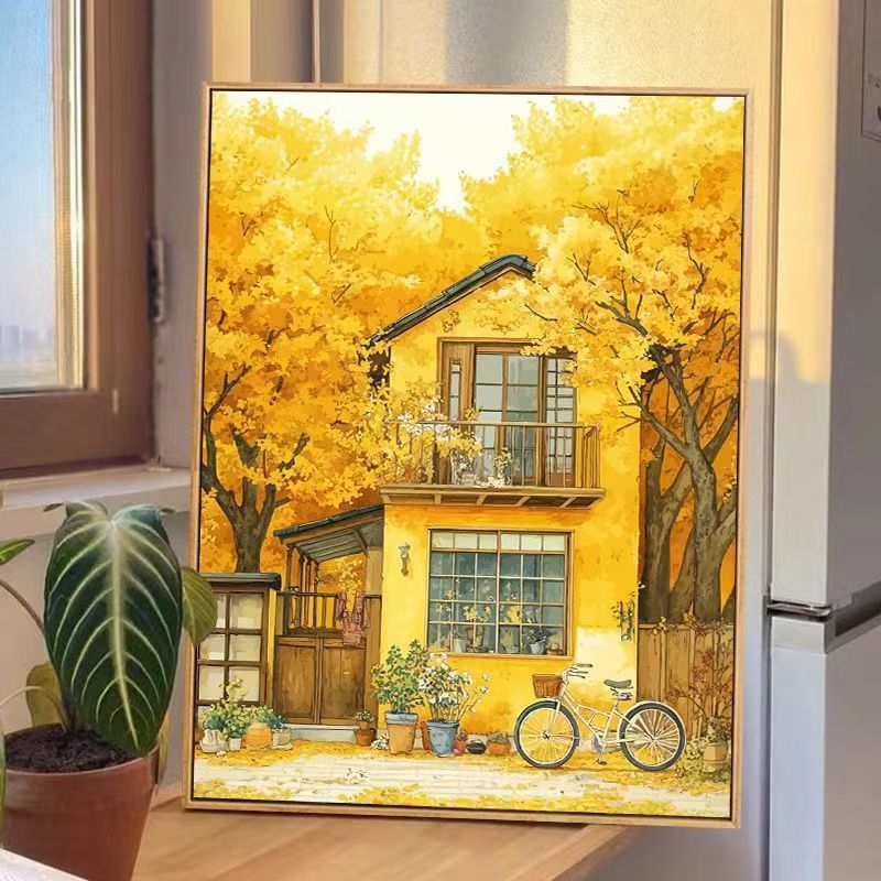 Autumn House Scene Canvas Wall Art Meroci