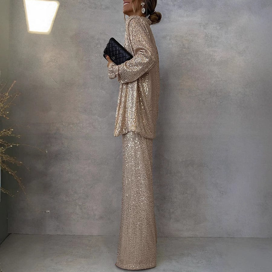 Sylis Glittering Blazer Suit with Wide Legs and Shimmering Sequins Heidi Fashion