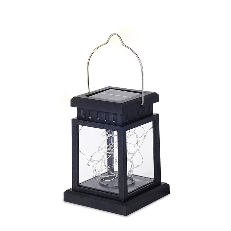 Rustic Hanging Solar Lantern With Flickering LED Candle And Waterproof Glass Panels