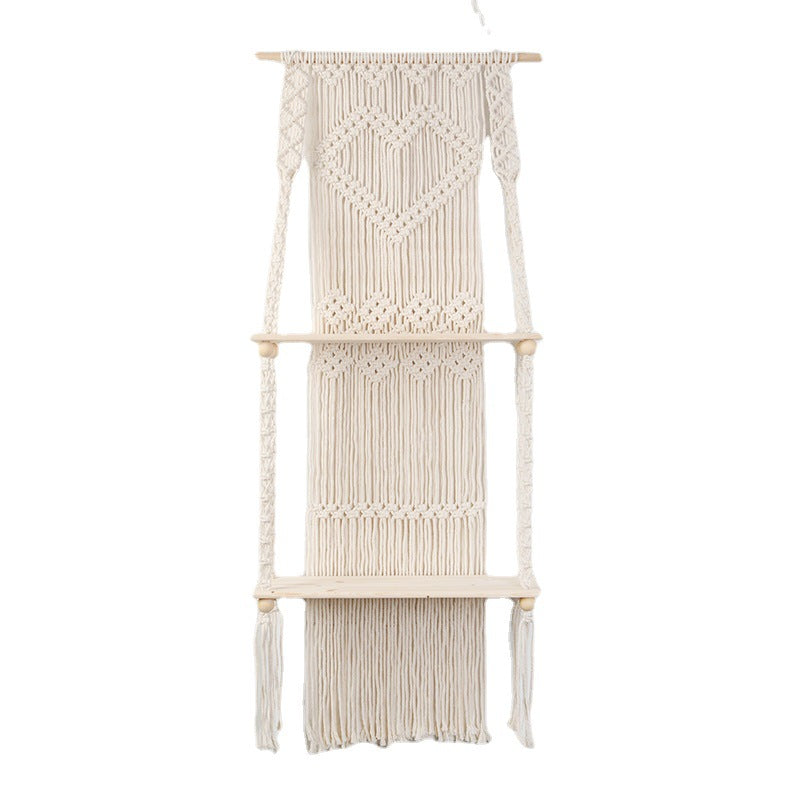 Macrame shelf with heart design