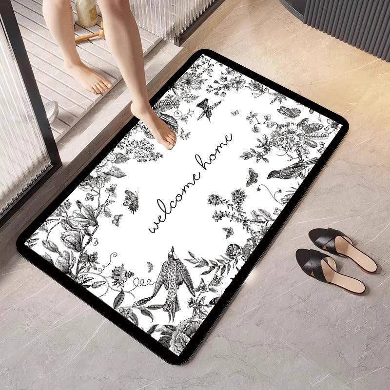 Floral Design Absorbent Bathroom Mat