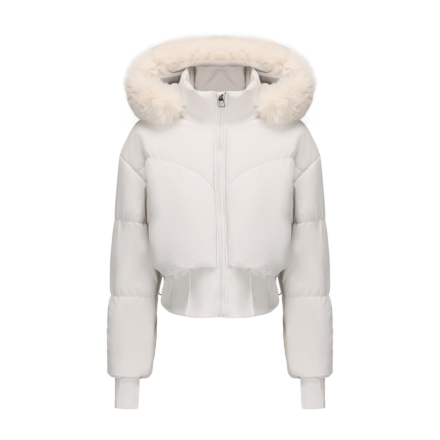 Sylis cropped down jacket with removable hood and faux fur detail Heidi fashion