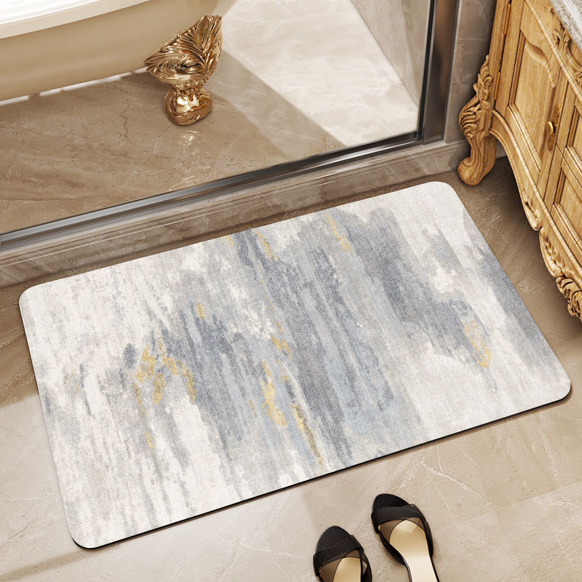 Floral Design Absorbent Bathroom Mat