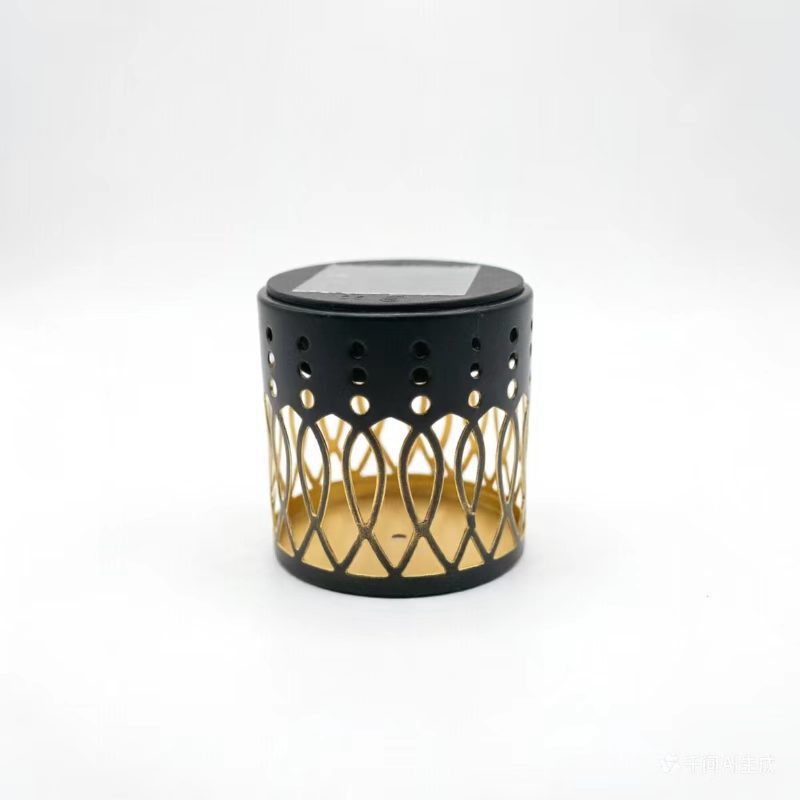 Decorative Solar-Powered Metal Lantern With Geometric Cutout And Warm LED Candle Effect