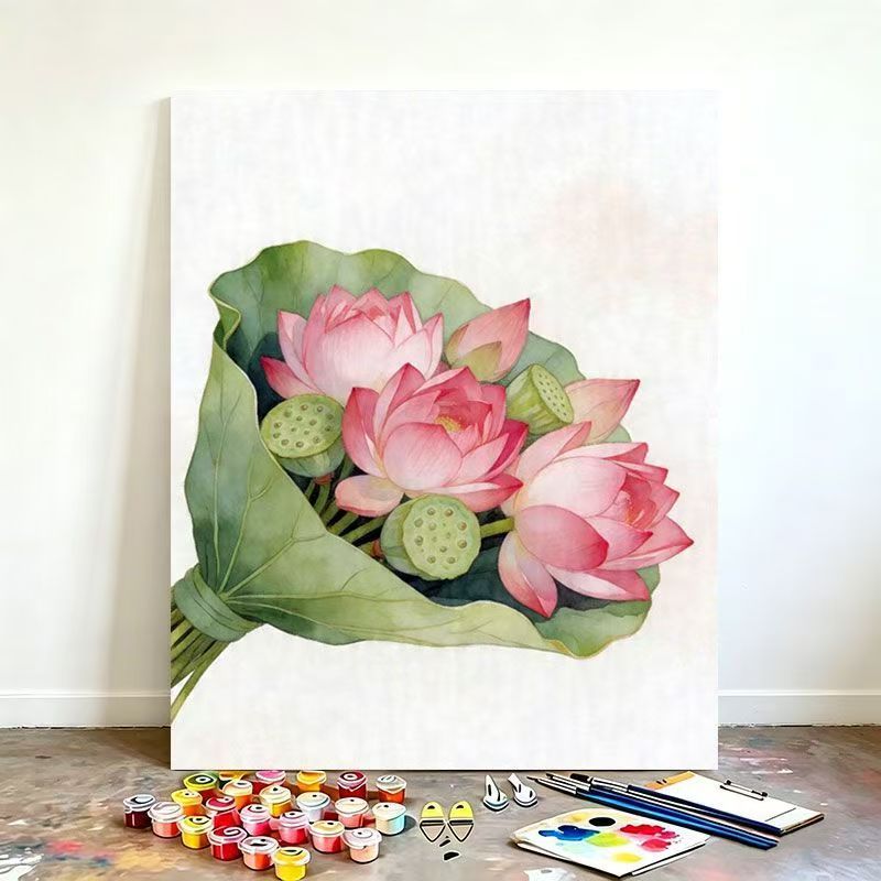 Watercolor Lotus Flower Canvas Art Kit Meroci