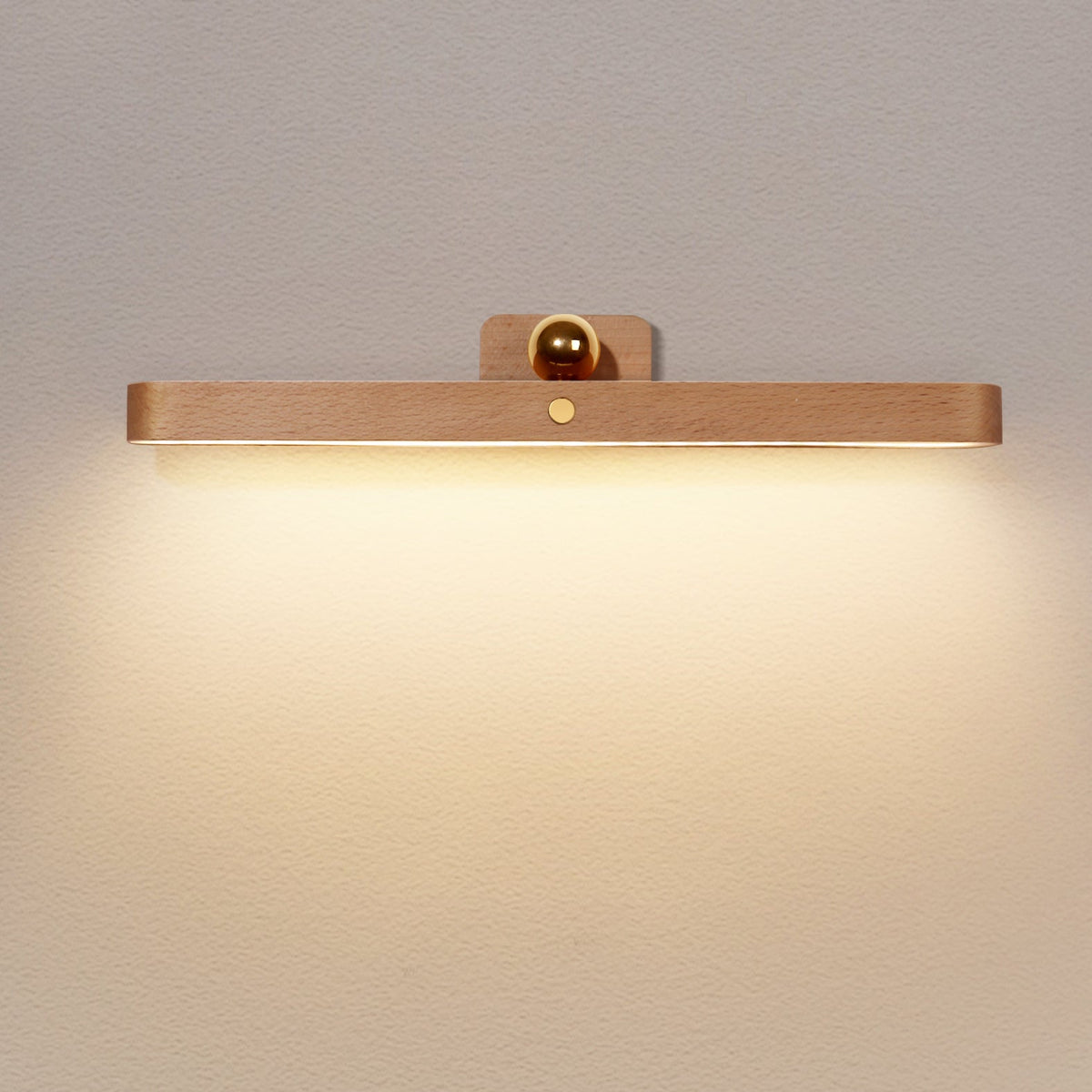 Minimalist Floating Wall Lamp with Brass Ball Accent in Solid Beech Wood
