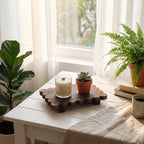 Scalloped reclaimed wood display pedestal for candles and succulents