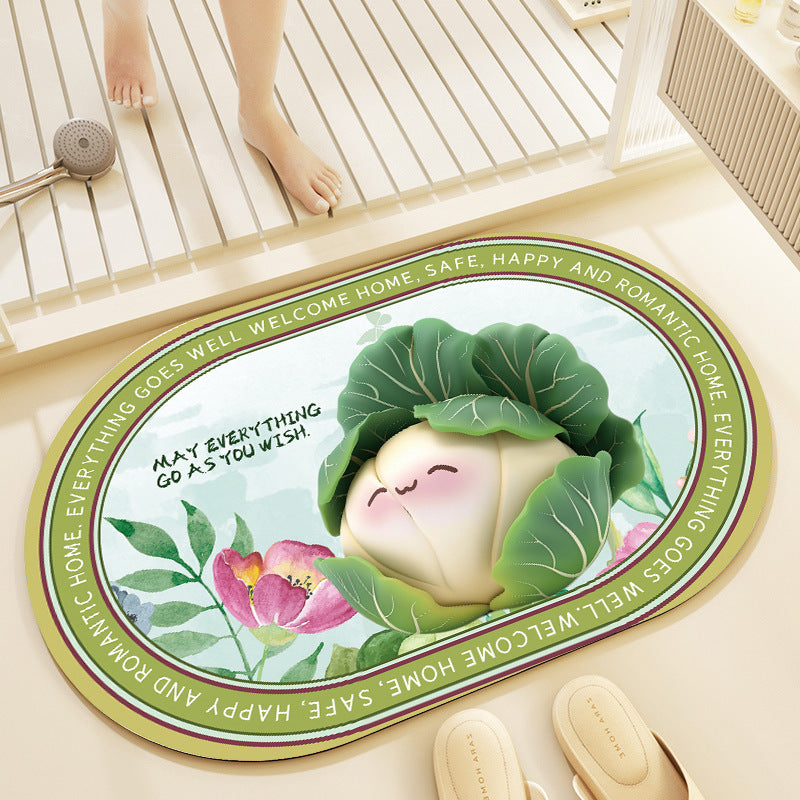 Whimsical Cabbage-Themed Welcome Mat