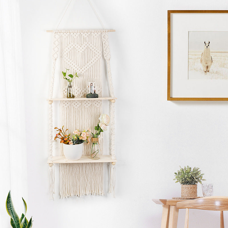 Macrame shelf with heart design