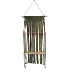 Macrame Hanging Wall Shelf Organizer With Tiered Wooden Ledges And Decorative Fringe