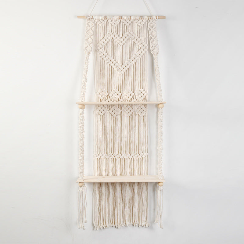 Macrame shelf with heart design