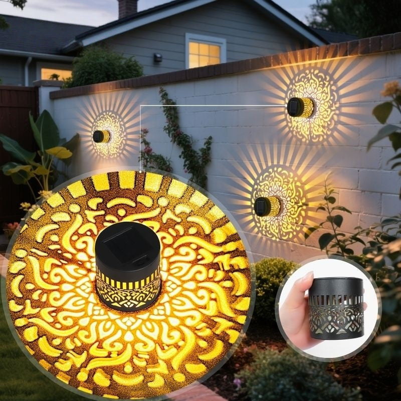 Decorative Solar-Powered Metal Lantern With Geometric Cutout And Warm LED Candle Effect
