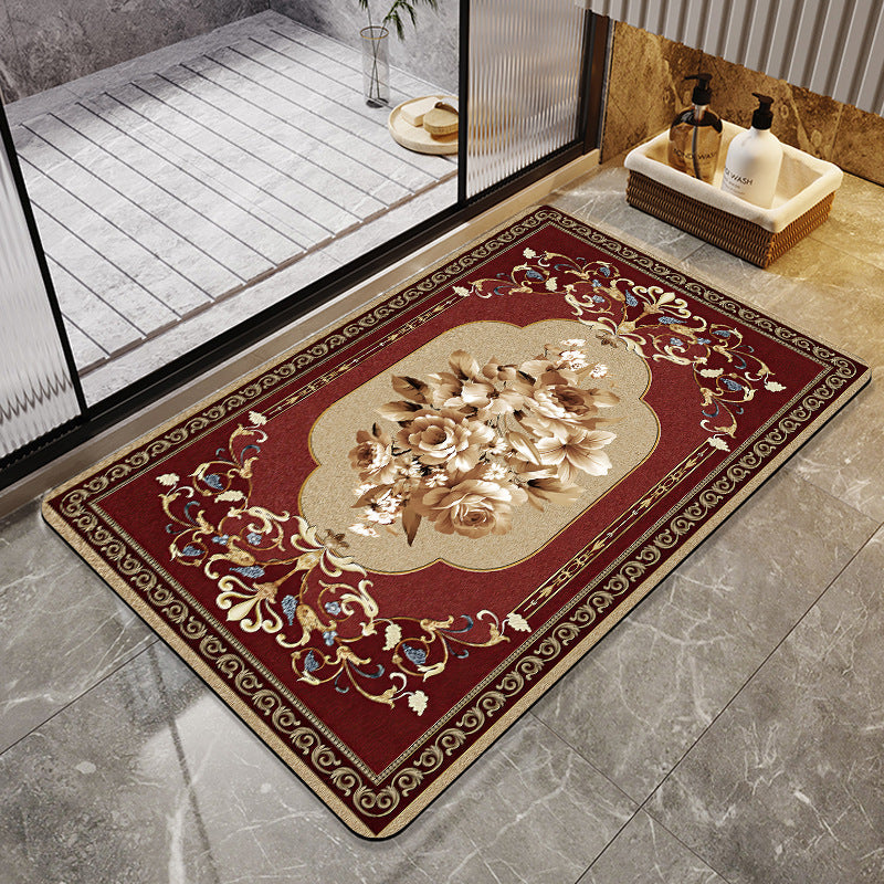 Floral Design Absorbent Bathroom Mat