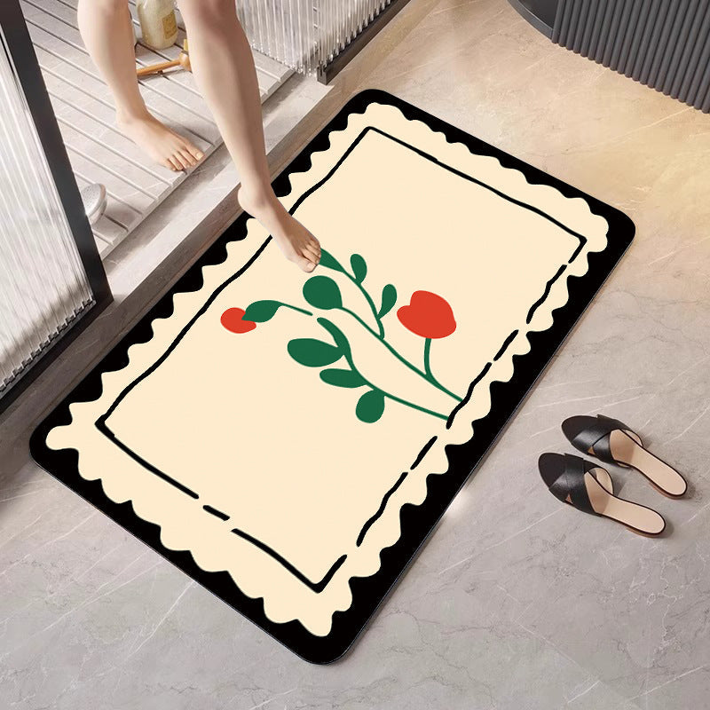 Decorative Floral Print Bath Mat